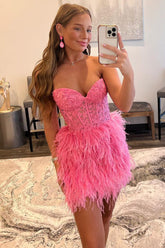 Bodycon Sweetheart Black Short Homecoming Dress with Feathers